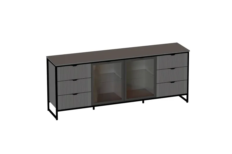 Тумба 2 дв 6 ящ "Нора" гостиная со стеклянными дверями Графит