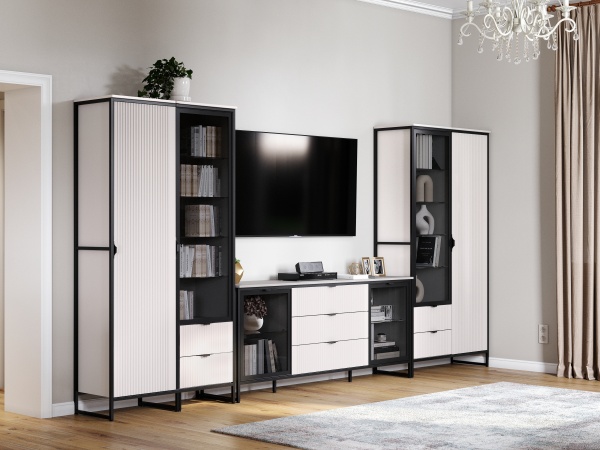 Тумба 2 дв 3 ящ "Нора" гостиная со стеклянными дверями Персидский жемчуг