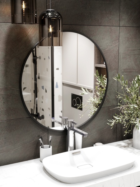 Зеркало навесное Z-15 D70 см c черной рамкой